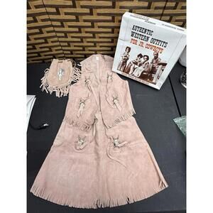 Vintage JR Craighead Kids Cowgirl PINK Suede w/ Fringe Set  Sz Large